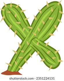 alphabet letters with cactus shape with thorns and flowers