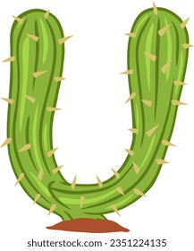 alphabet letters with cactus shape with thorns and flowers