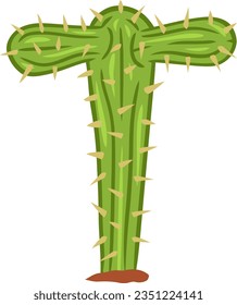 alphabet letters with cactus shape with thorns and flowers