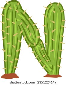 alphabet letters with cactus shape with thorns and flowers