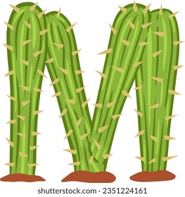 alphabet letters with cactus shape with thorns and flowers