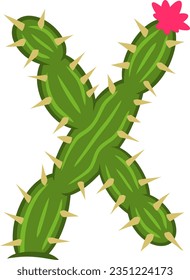 alphabet letters with cactus shape with thorns and flowers