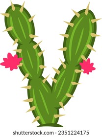 alphabet letters with cactus shape with thorns and flowers