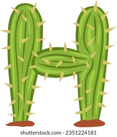 alphabet letters with cactus shape with thorns and flowers