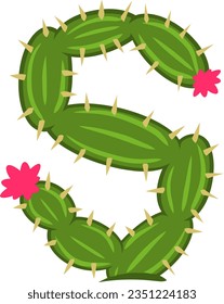 alphabet letters with cactus shape with thorns and flowers