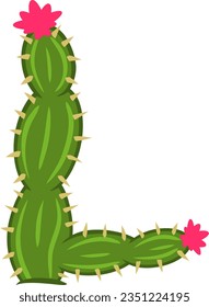 alphabet letters with cactus shape with thorns and flowers