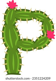 alphabet letters with cactus shape with thorns and flowers