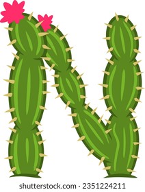 alphabet letters with cactus shape with thorns and flowers