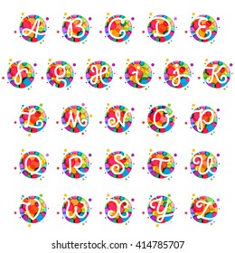 Alphabet letters in circle with rainbow dots. Font style, vector design template elements for your application or corporate identity.
