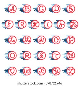 Alphabet Letters In Circle With Speed Line. Font Style, Vector Design Template Elements For Your Sport Application Or Corporate Identity.