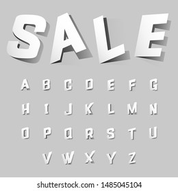Alphabet letters cut out from paper. Paper cutted art font with shadows. White signs on grey paper. English letters pack. Vector illustration