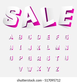 Alphabet letters cut out from paper pink style. Vector illustration