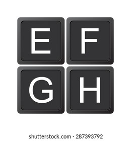 alphabet, letters E, F, G, H