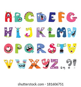 Alphabet. Letters with eyes. Funny Monsters vector.