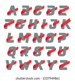 Alphabet letters with fast speed red wing. Typeface, vector design template elements for sport, race, aviation etc.