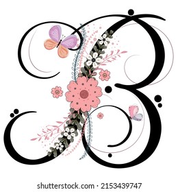 Letras alfabetas florales. LETRA B vector con flores y hojas. Letra B de la tarjeta de invitación a la decoración. Ilustración, aniversario de celebración.