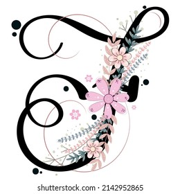 Letras alfabetas florales. LETRA F vector con flores y hojas. Decoración de letras de letras de letras de cartas de invitación. Ilustración C, aniversario de la celebración.