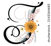 Alphabet letters floral. LETTER J vector with flowers and leaves. Decoration invitation card font letters J. Illustration, celebration anniversary.