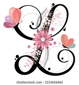 Vektorová grafika „Vector flower alphabet. Floral design of letter