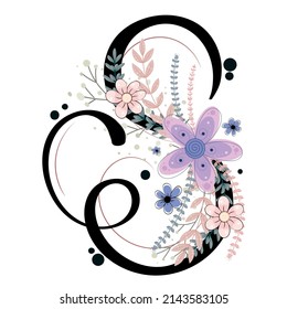 Alphabet letters floral. LETTER S vector with flowers and leaves. Decoration invitation card font letters S. Illustration, celebration anniversary.