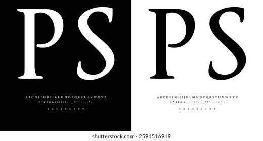 Alphabet letters font, Punctuation, numbers, Minimal Fashion Designs, Logos, Typography, etc. Modern serif fonts are decorative vintage concepts. vector illustration