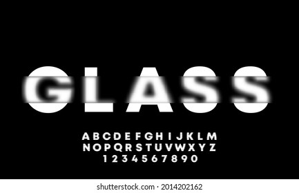 Alphabet letters. Glassmorphism. Blurry style font, typography design, alphabet letters and numbers. Defocus font design, focused and defocused style alphabet. Vector