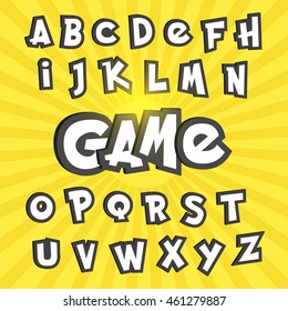 Alphabet letters in go cartoon style. Typography element template for banners and game assets.