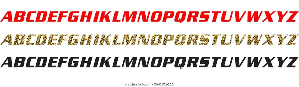 Alphabet letters Gold With Stars and Red,black color isolated. Gold yellow metallic letter. vector illustration