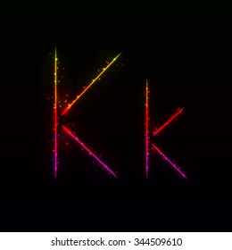 Alphabet letters of gradient lights on dark background