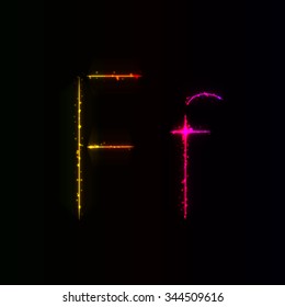 Alphabet letters of gradient lights on dark background