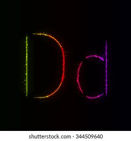 Alphabet letters of gradient lights on dark background