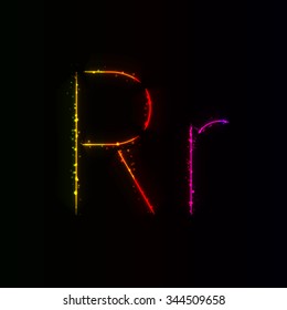 Alphabet letters of gradient lights on dark background