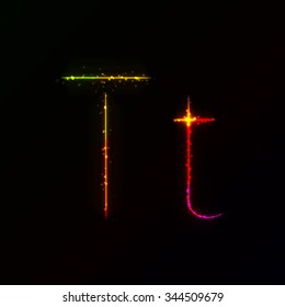 Alphabet letters of gradient lights on dark background