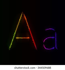 Alphabet letters of gradient lights on dark background