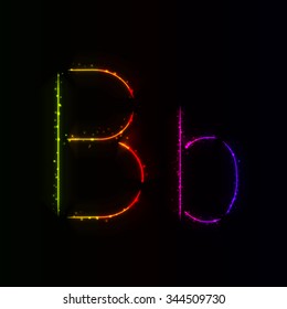 Alphabet letters of gradient lights on dark background