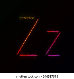Alphabet letters of gradient lights on dark background