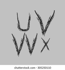 Alphabet, letters of the alphabet, graffiti, written in chalk U,V, W, X