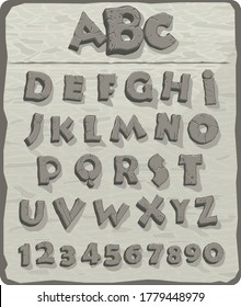 Alphabet, letters from granite stone with cracks, vector font