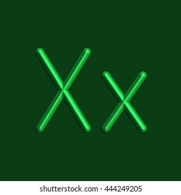 Alphabet letters of green color lights, 3d line with smooth shadow