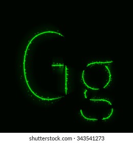 Alphabet letters of green lights on dark background