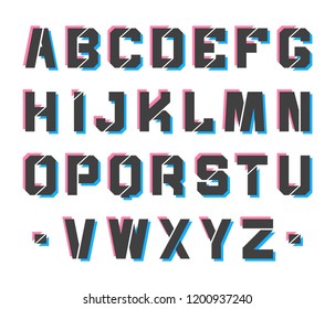 Alphabet letters in grey with double exposure pink and blue color. Vector typeset design isolated on white background