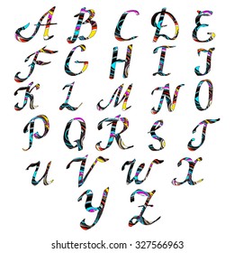 Alphabet letters Hand drawn illustration colorful abstract. Vector