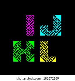 Alphabet letters I,J,K,L vector illustration