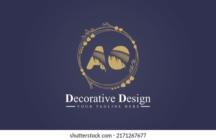 Alphabet letters Initials decorative logo design AO with luxury circle.