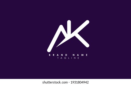 Letras alfabéticas Iniciales Logotipo Monograma AK, KA, A y K
