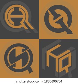 Letras alfabéticas Iniciales Logotipo Monograma QH, HQ, H y Q