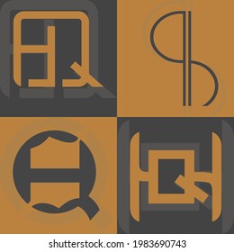 Letras alfabéticas Iniciales Logotipo Monograma QH, HQ, H y Q