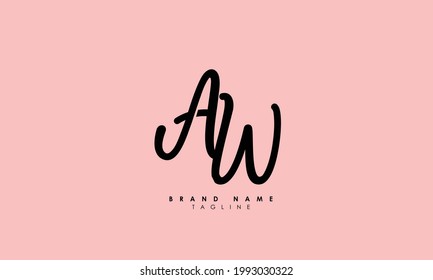 Letras alfabéticas Iniciales Logotipo Monograma AW, WA, A y W