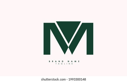 Letras alfabéticas Iniciales Logotipo Monograma MV, VM, M y V