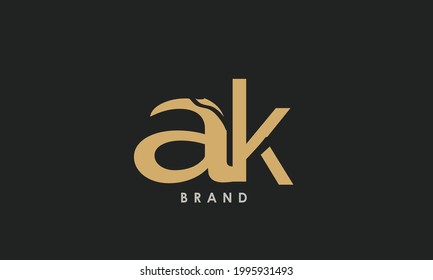 Letras alfabéticas Iniciales Logotipo Monograma AK, KA, A y K